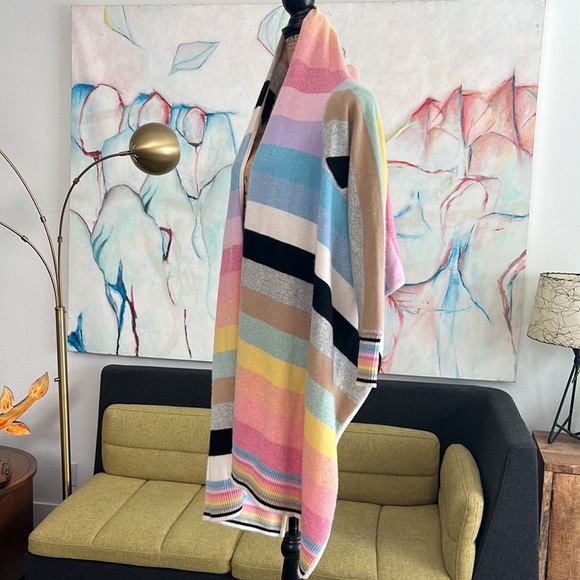 One Girl Who cashmere wrap sweater cardigan drape medium rainbow - Picture 6 of 13